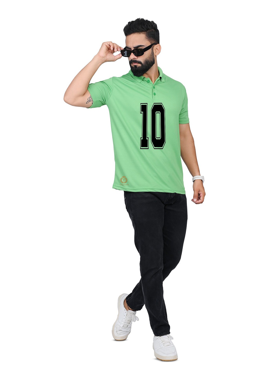 

TAJNAN Men Varsity Printed Polo Collar T-shirt, Green