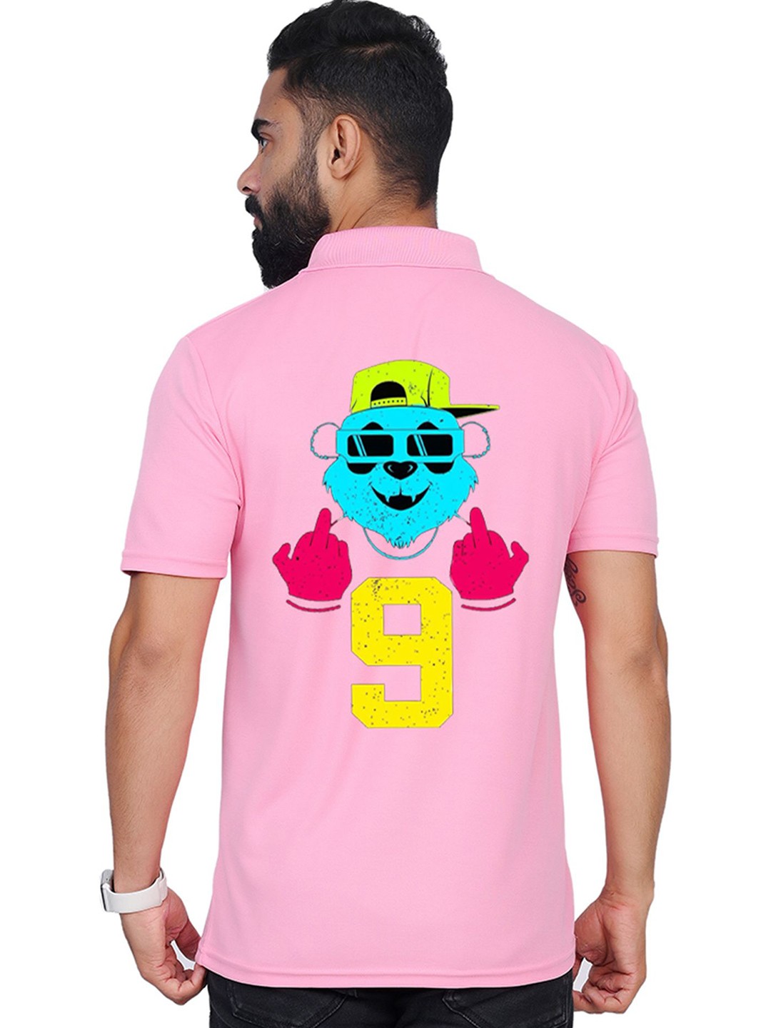 

TAJNAN Men Graphic Printed Polo Collar T-shirt, Pink