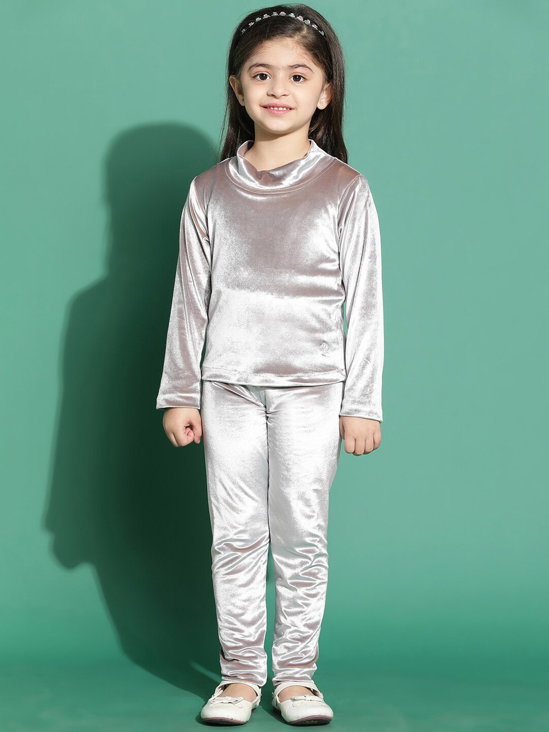 

TALES & STORIES Girls Round Neck Top With Leggings Clothing Set, Grey