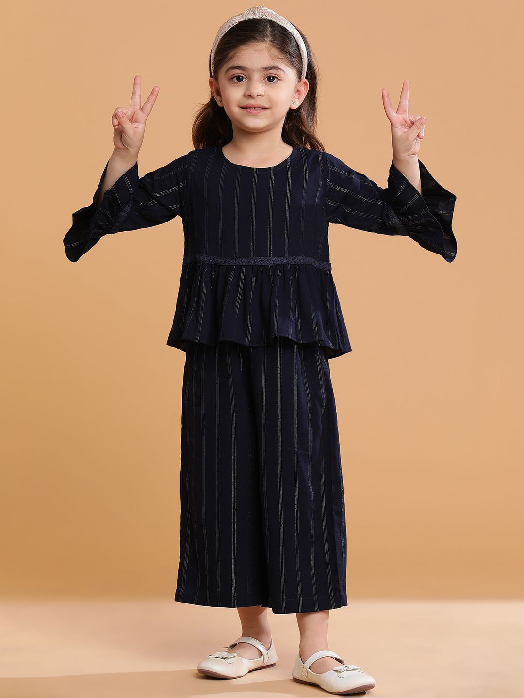 

TALES & STORIES Girls Striped Top with Trouser, Navy blue