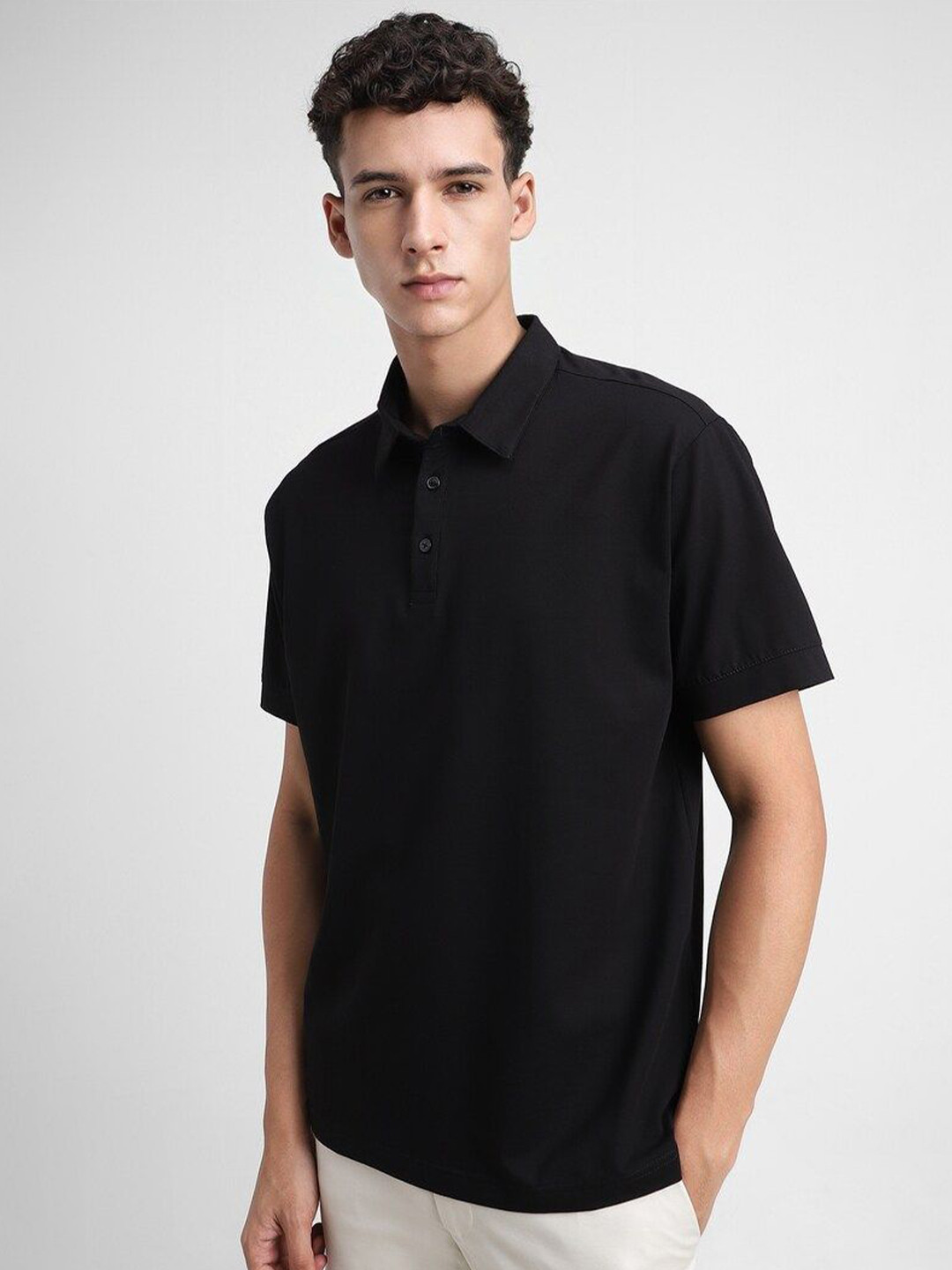 

FOREVER 21 Men Polo Collar Pockets T-shirt, Black