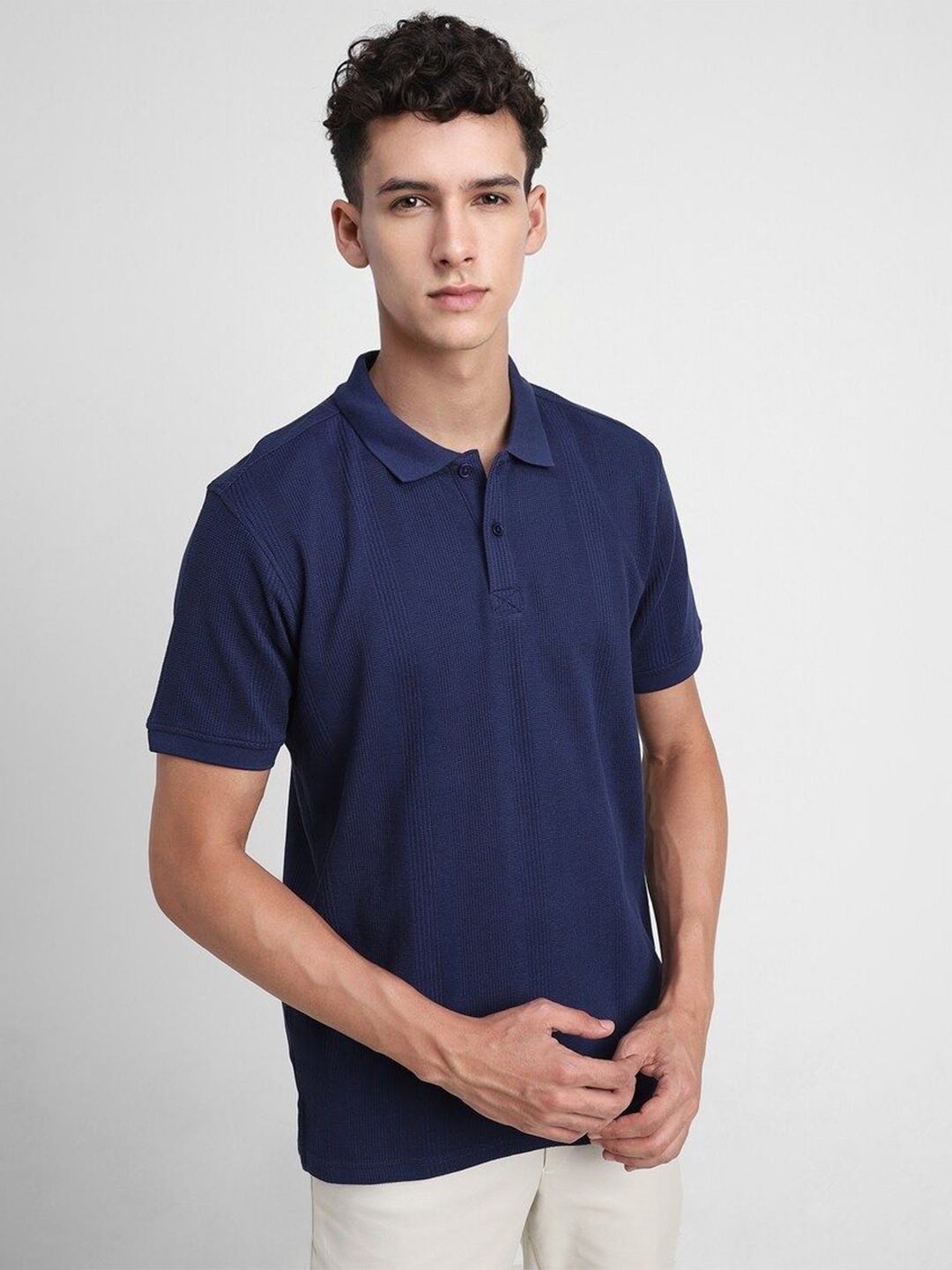 

FOREVER 21 Men Polo Collar T-shirt, Navy blue