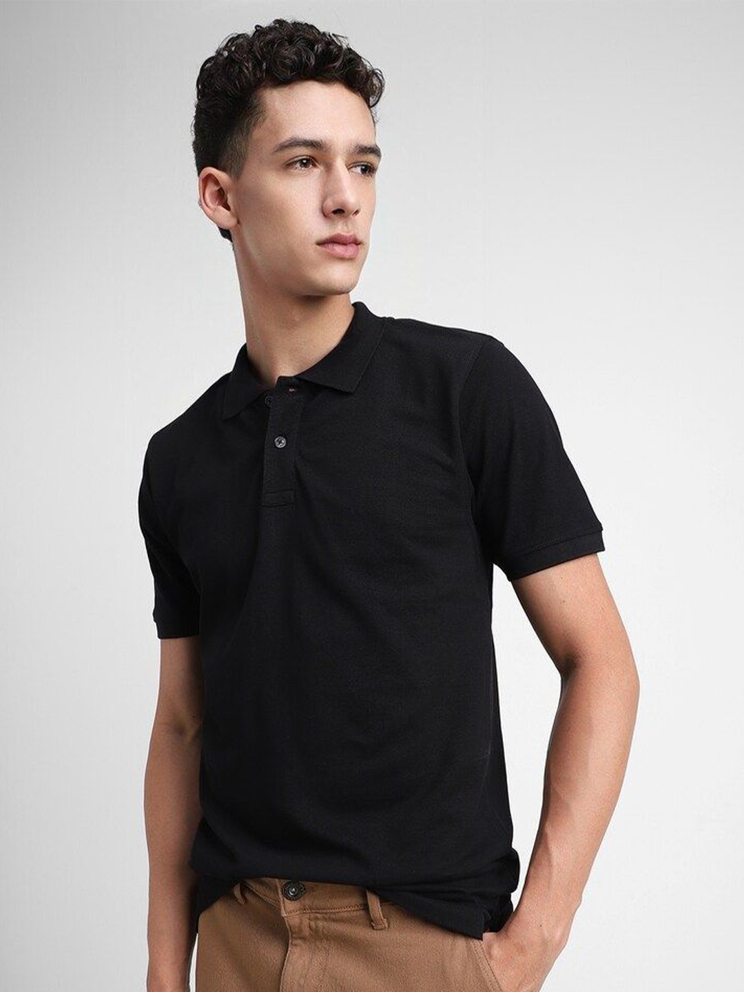 

FOREVER 21 Men Polo Collar T-shirt, Black