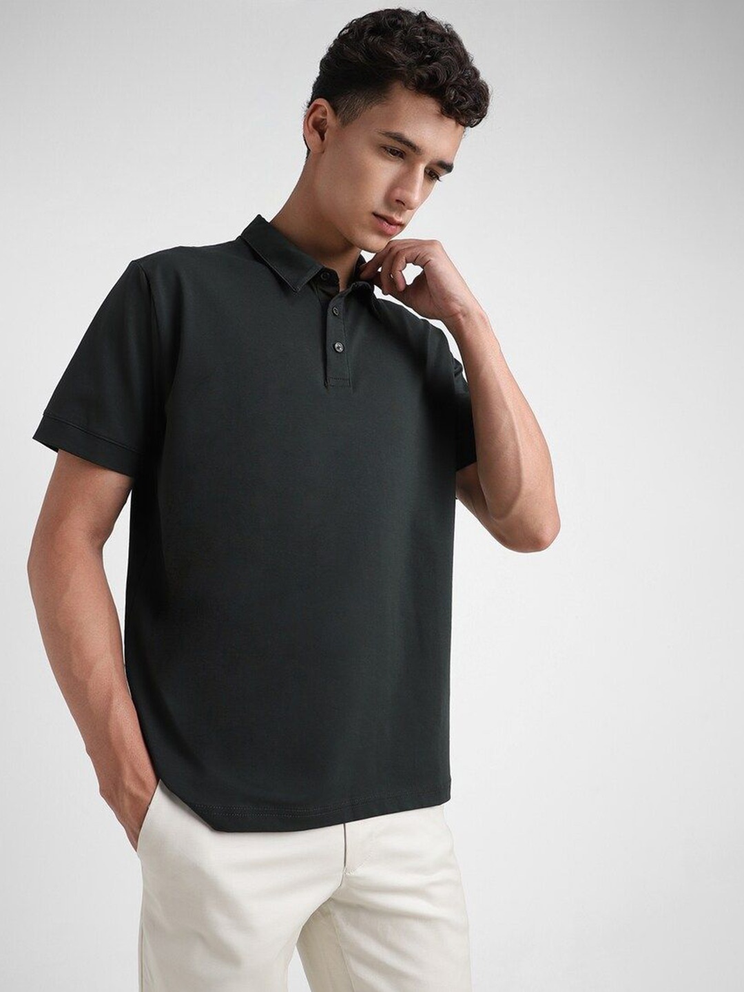 

FOREVER 21 Men Polo Collar Pockets T-shirt, Grey