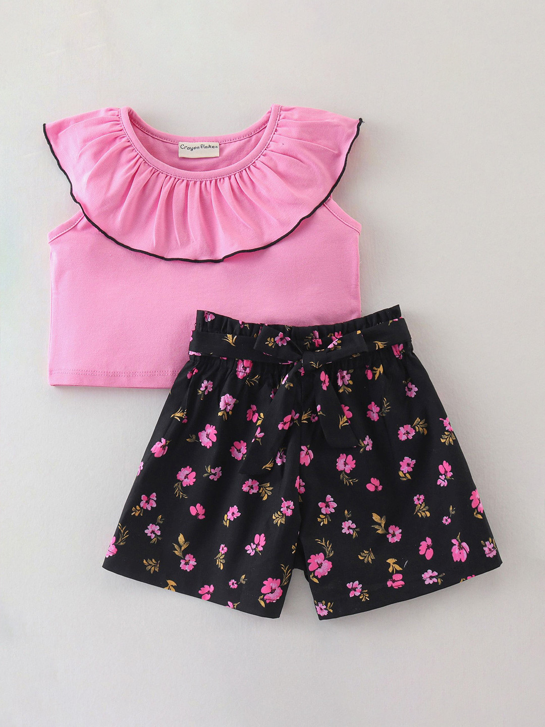 

CrayonFlakes Girls Pure Cotton Top with Shorts, Pink