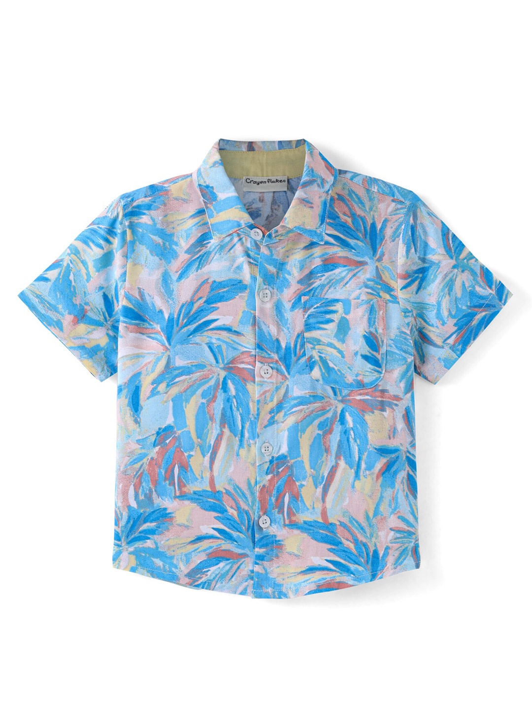 

CrayonFlakes Boys Floral Printed Spread Collar Opaque Casual Shirt, Blue