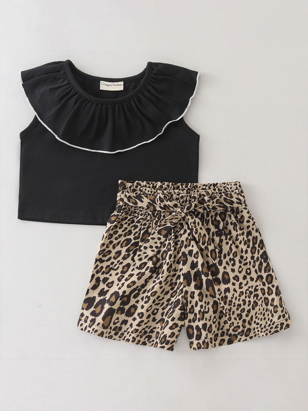 

CrayonFlakes Girls Top with Shorts, Black