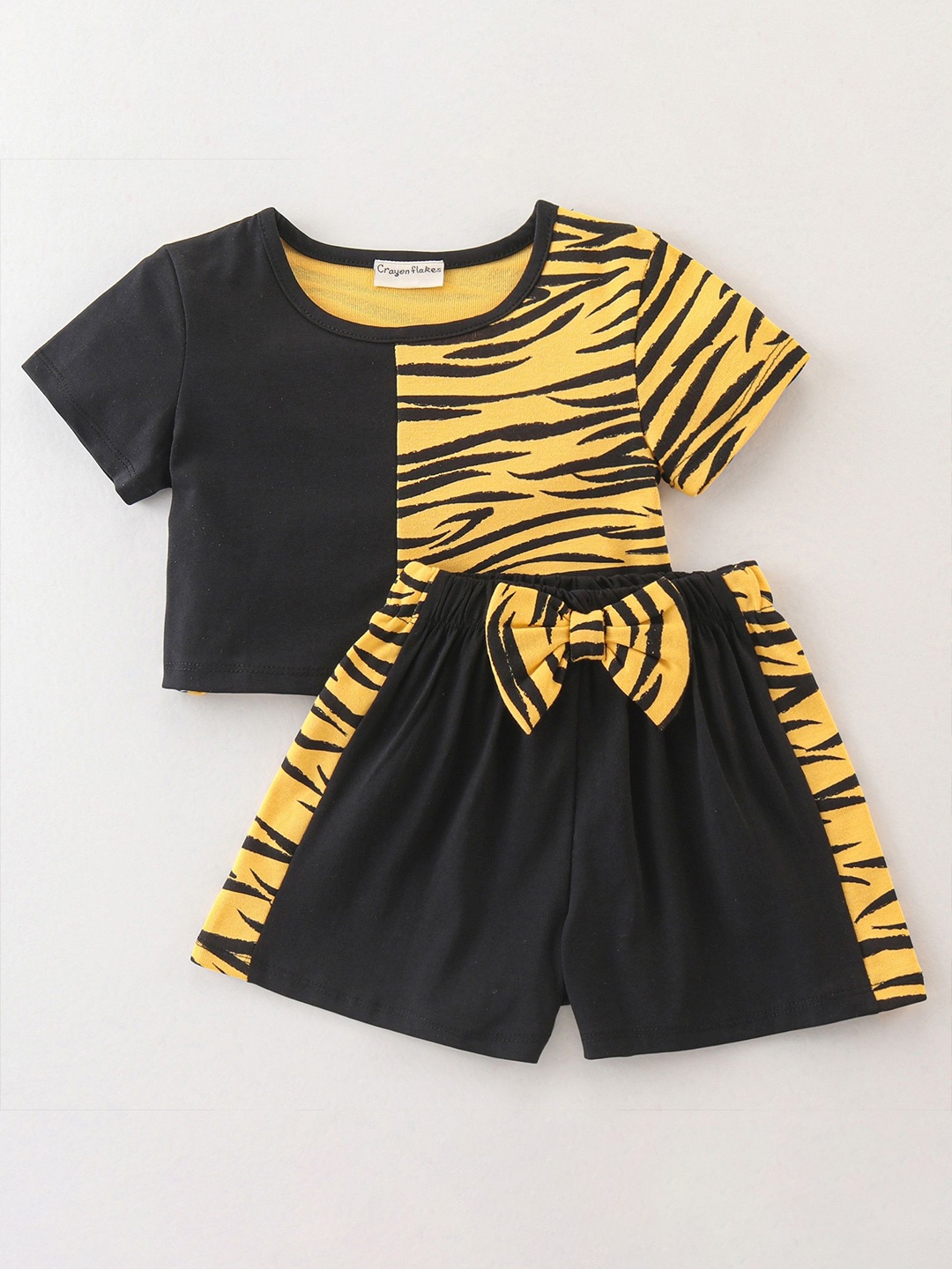 CrayonFlakes Girls Printed Top with Shorts, Yellow