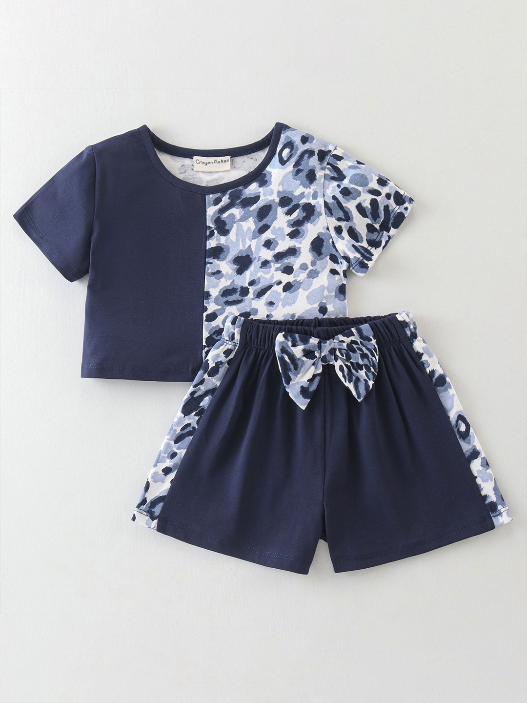 

CrayonFlakes Girls Printed T-shirt With Shorts, Blue