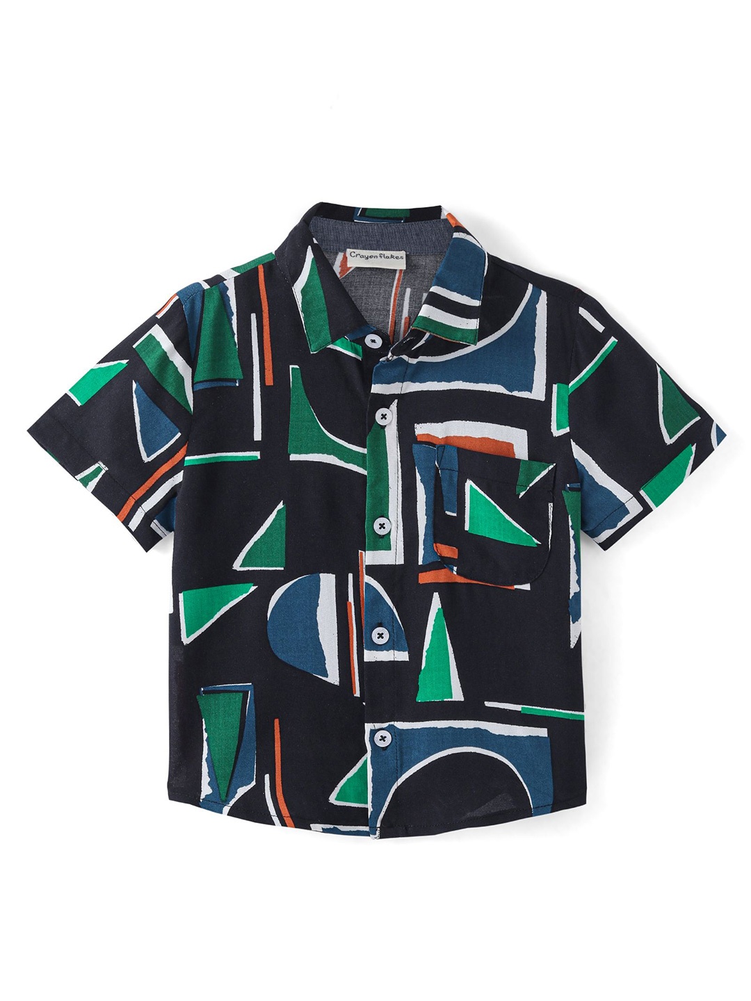 

CrayonFlakes Boys Geometric Printed Regular Fit Casual Shirt, Black