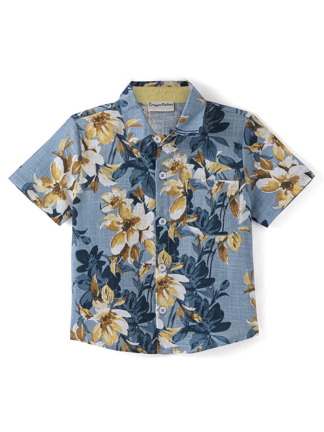 

CrayonFlakes Boys Floral Printed Regular Fit Shirt, Blue