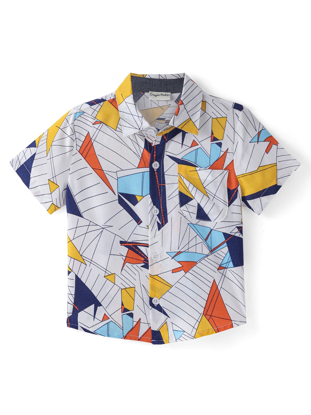 

CrayonFlakes Boys Opaque Geometric Printed Regular Fit Casual Shirt, Off white