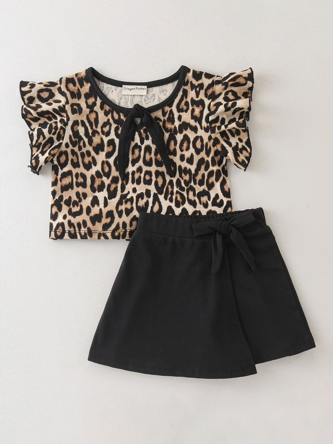 

CrayonFlakes Girls Printed Top With Shorts, Black