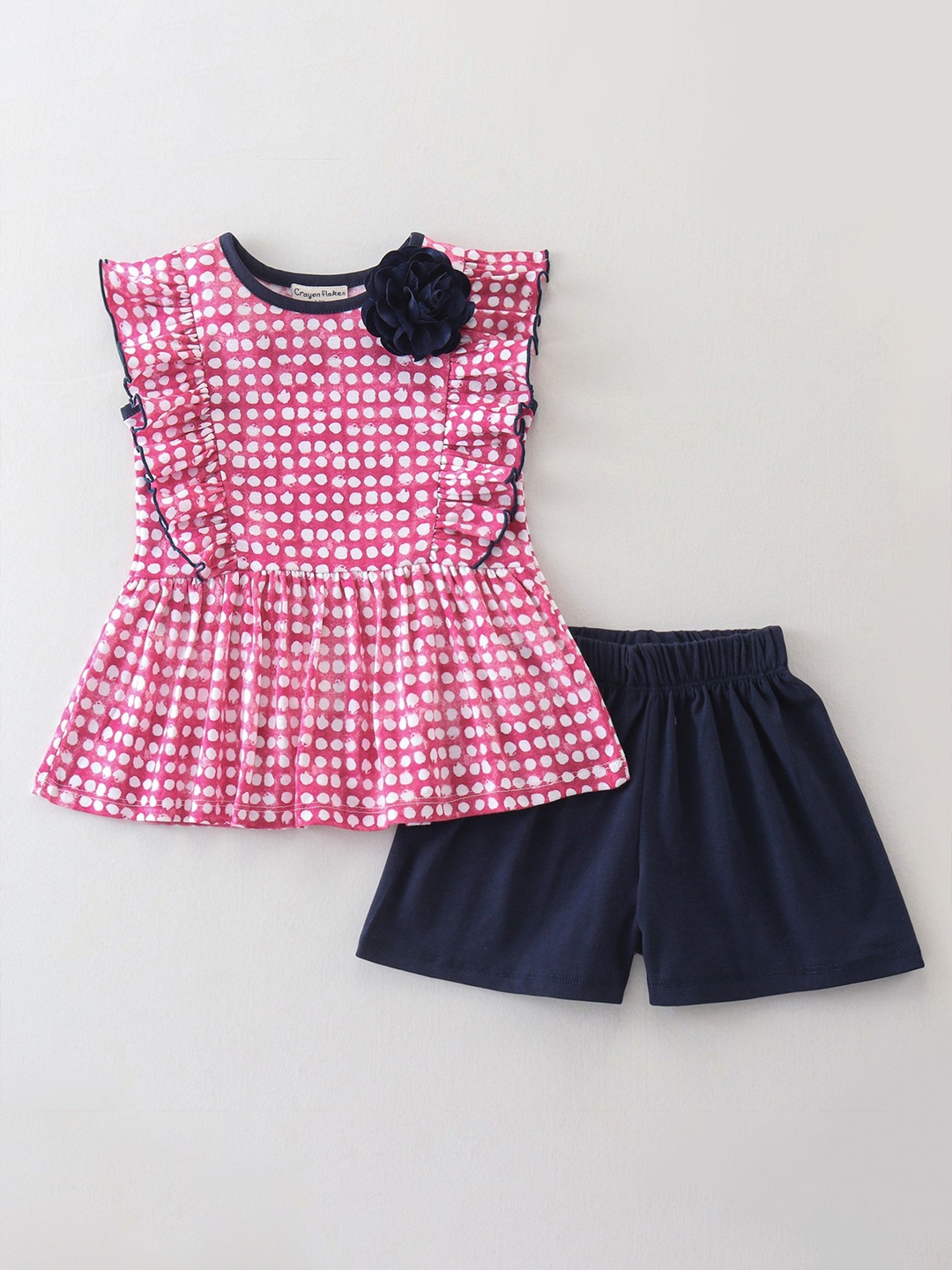 

CrayonFlakes Girls Printed Top With Shorts, Pink