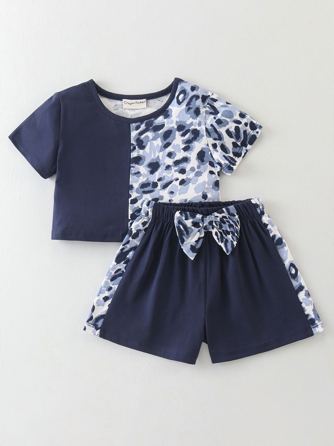 CrayonFlakes Girls Printed Top With Shorts, Blue