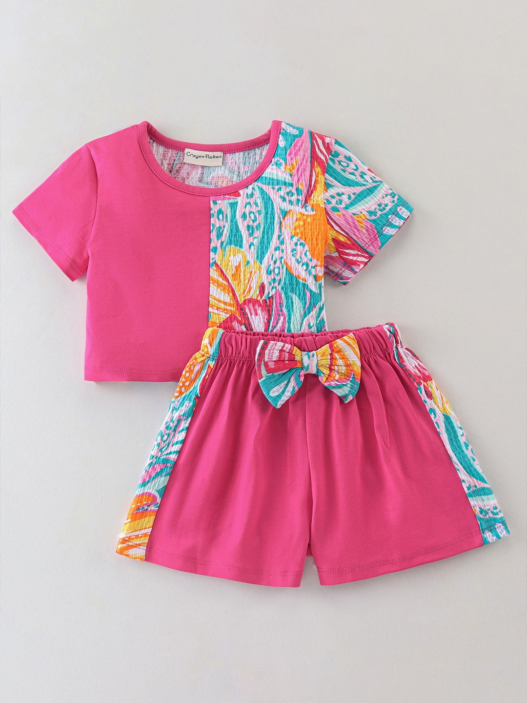 

CrayonFlakes Girls Printed Top With Shorts, Pink