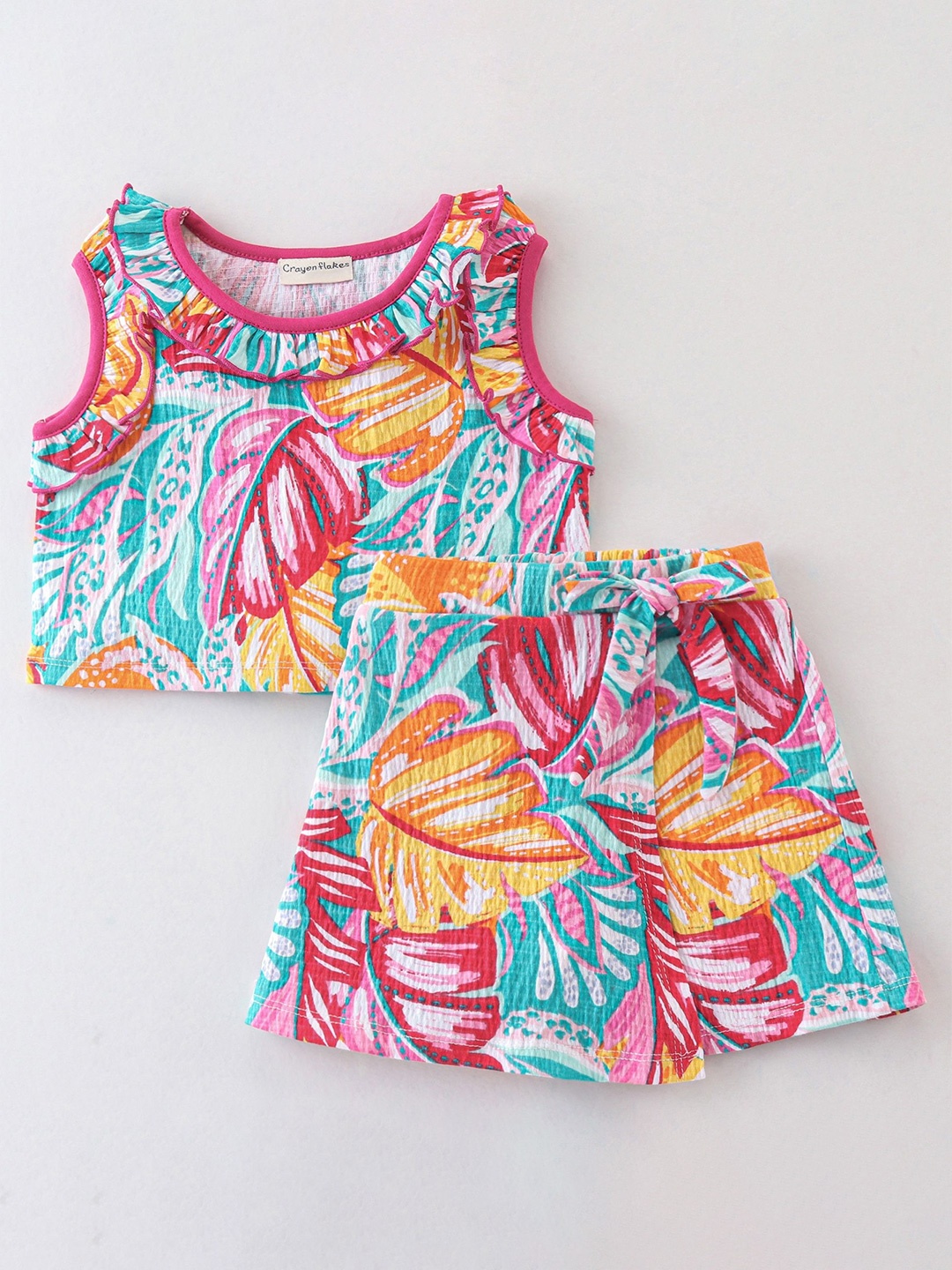 

CrayonFlakes Girls Printed Top With Shorts, Pink