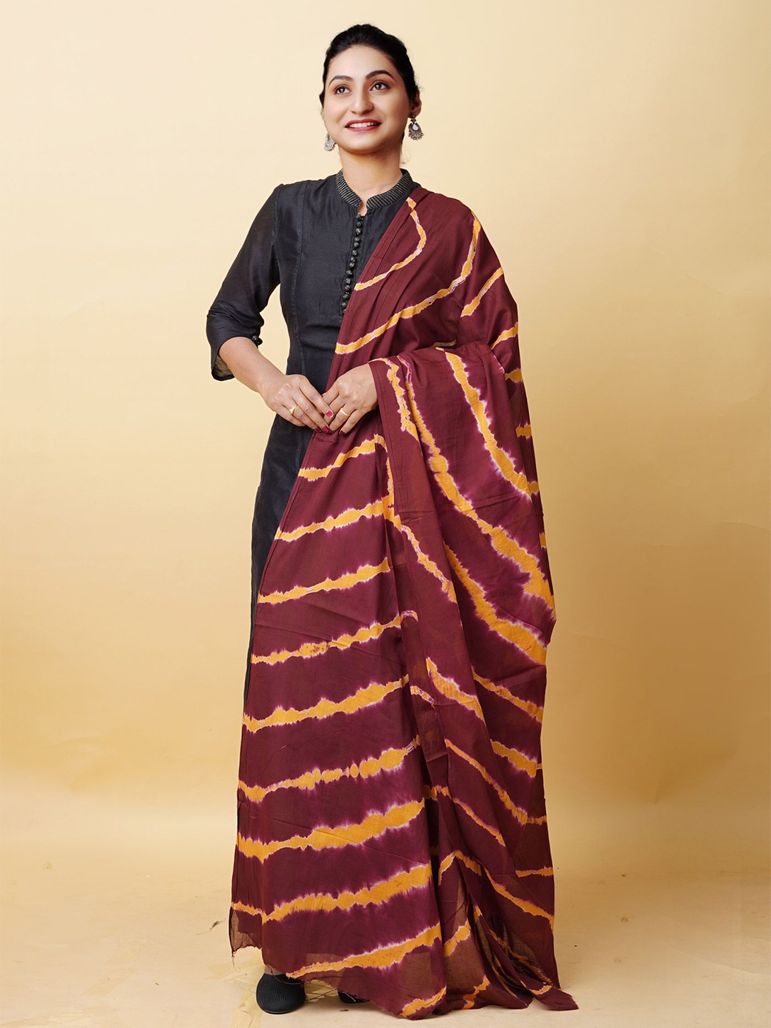 

Unnati Silks Leheriya Printed Shibori Cotton Dupatta, Brown