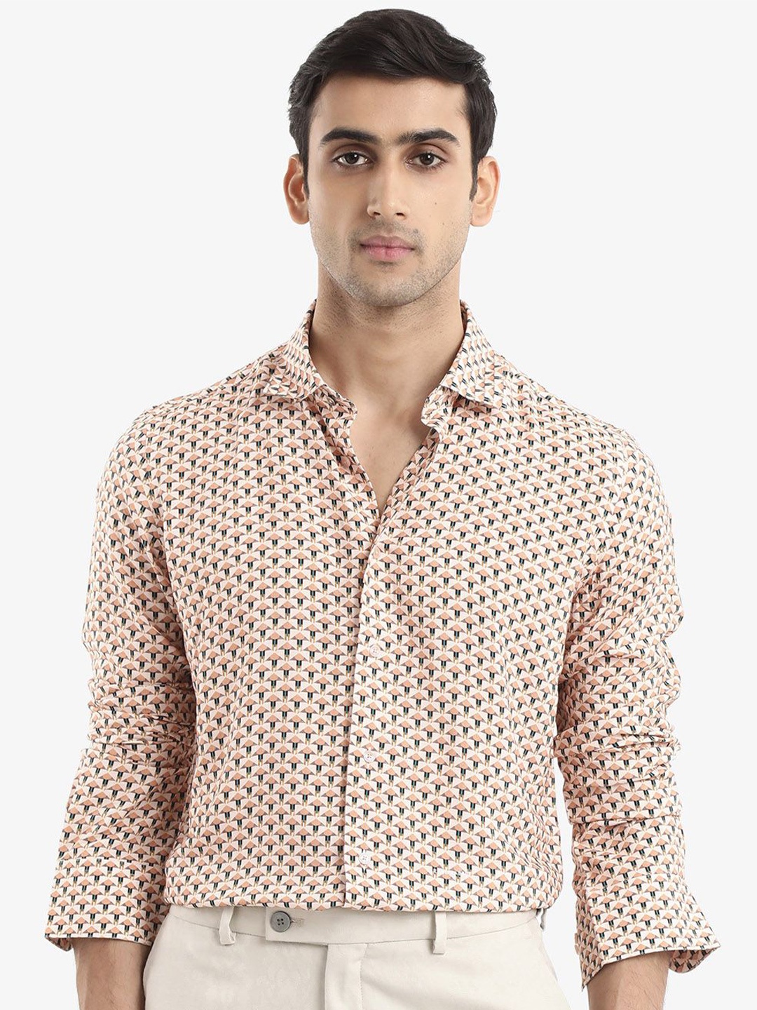 

RARE RABBIT Men Mizar Regular Fit Opaque Printed Shirt, Beige
