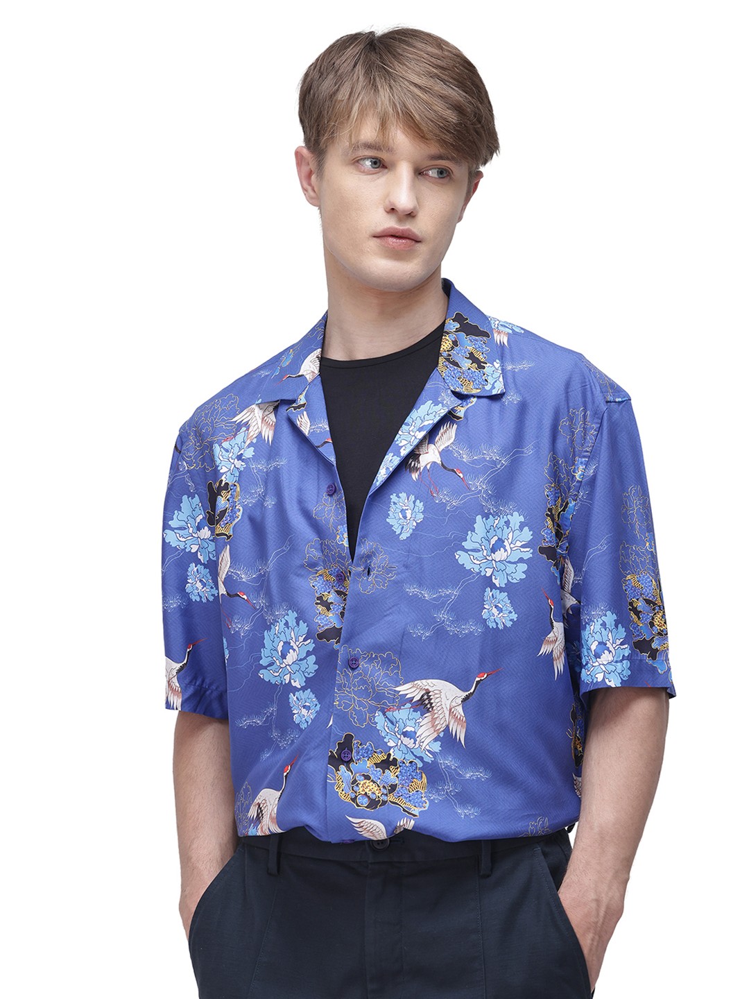 

RARE RABBIT Men Marque Boxy Floral Printed Shirt, Blue