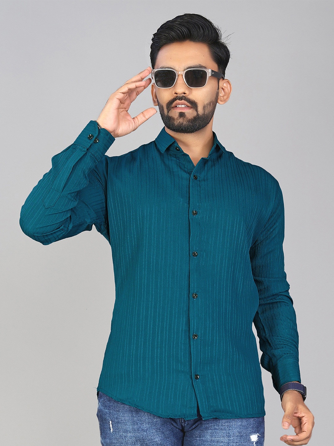 

KHUSHI CREATION Men Original Opaque Striped Casual Shirt, Navy blue