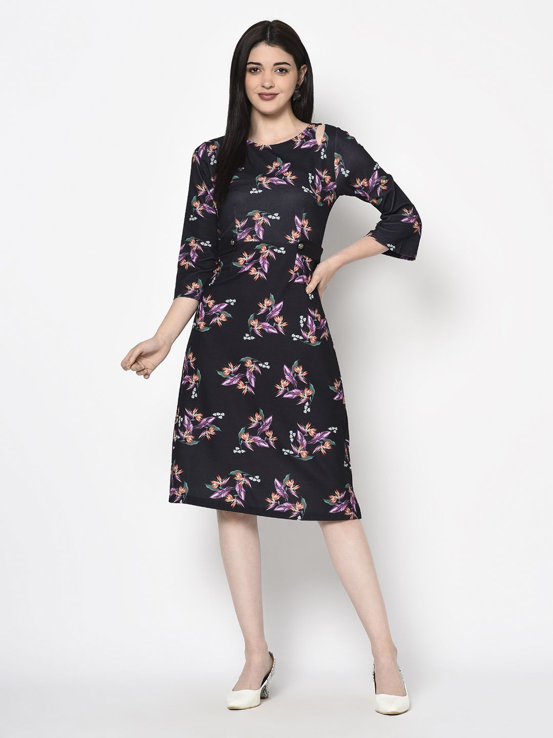 

Miss Grace Floral Print A-Line Dress, Black