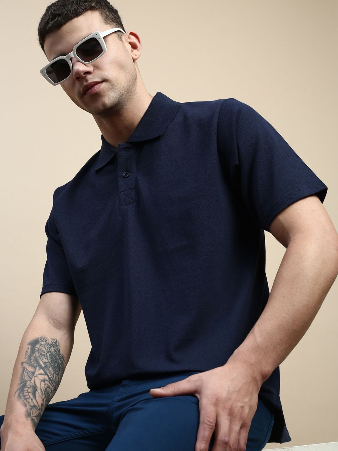 

FREE SOCIETY Men Polo Collar T-shirt, Navy blue