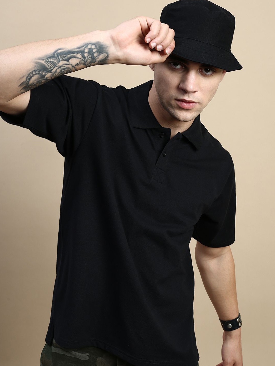 

FREE SOCIETY Men Polo Collar T-shirt, Black