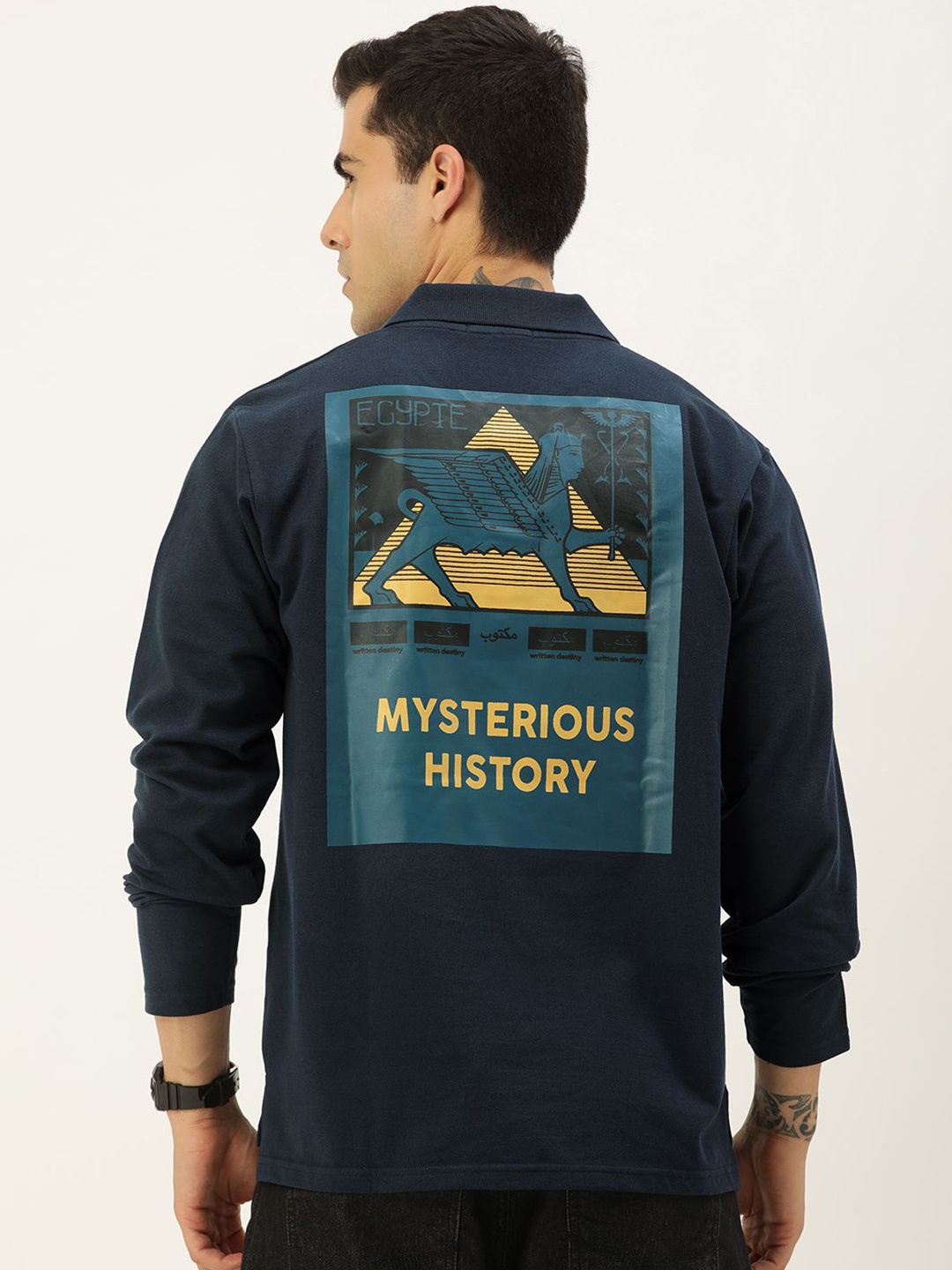 

FREE SOCIETY Men Typography Printed Hooded T-shirt, Navy blue