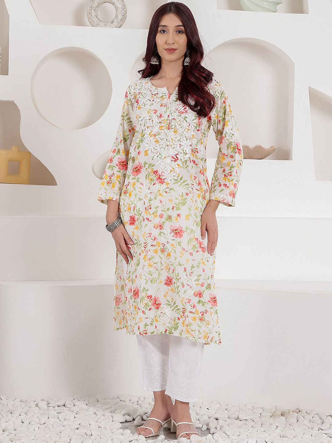

Chowkhat Floral Printed Cotton Kurta, Pink