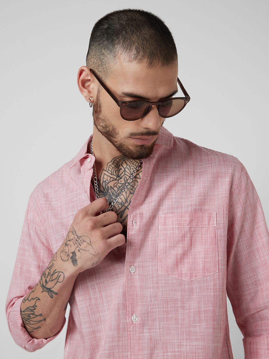 

VASTRADO Men Pin Striped Cotton Shirt, Red