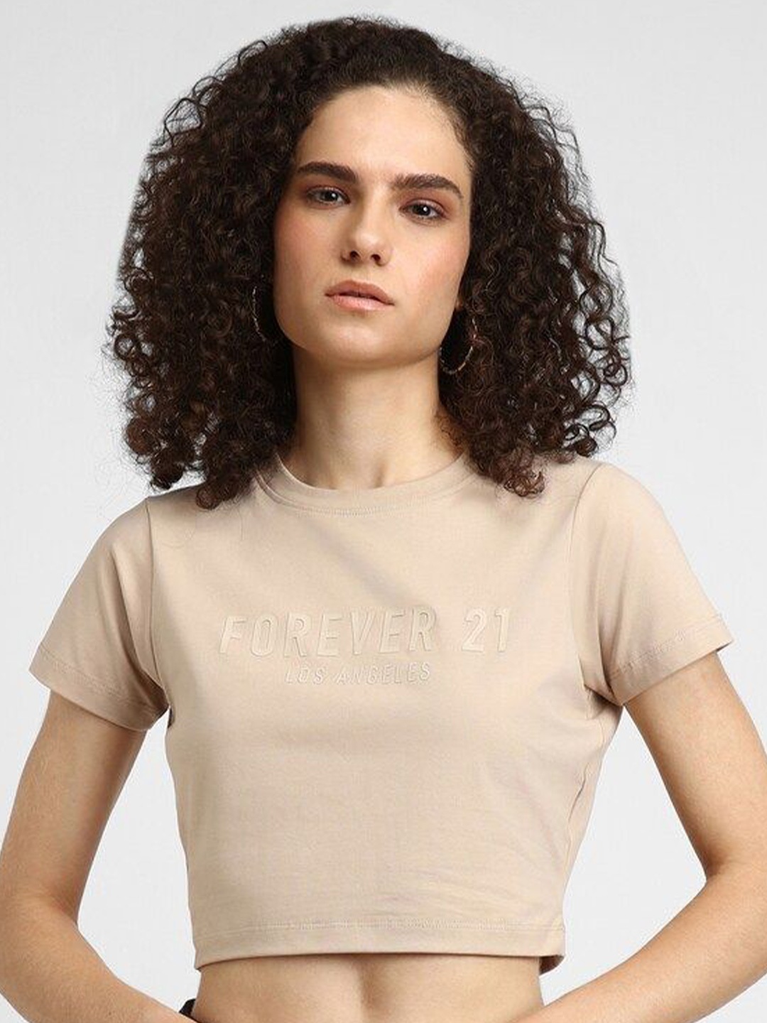 

FOREVER 21 Women Cotton Casual Crop Top, Beige