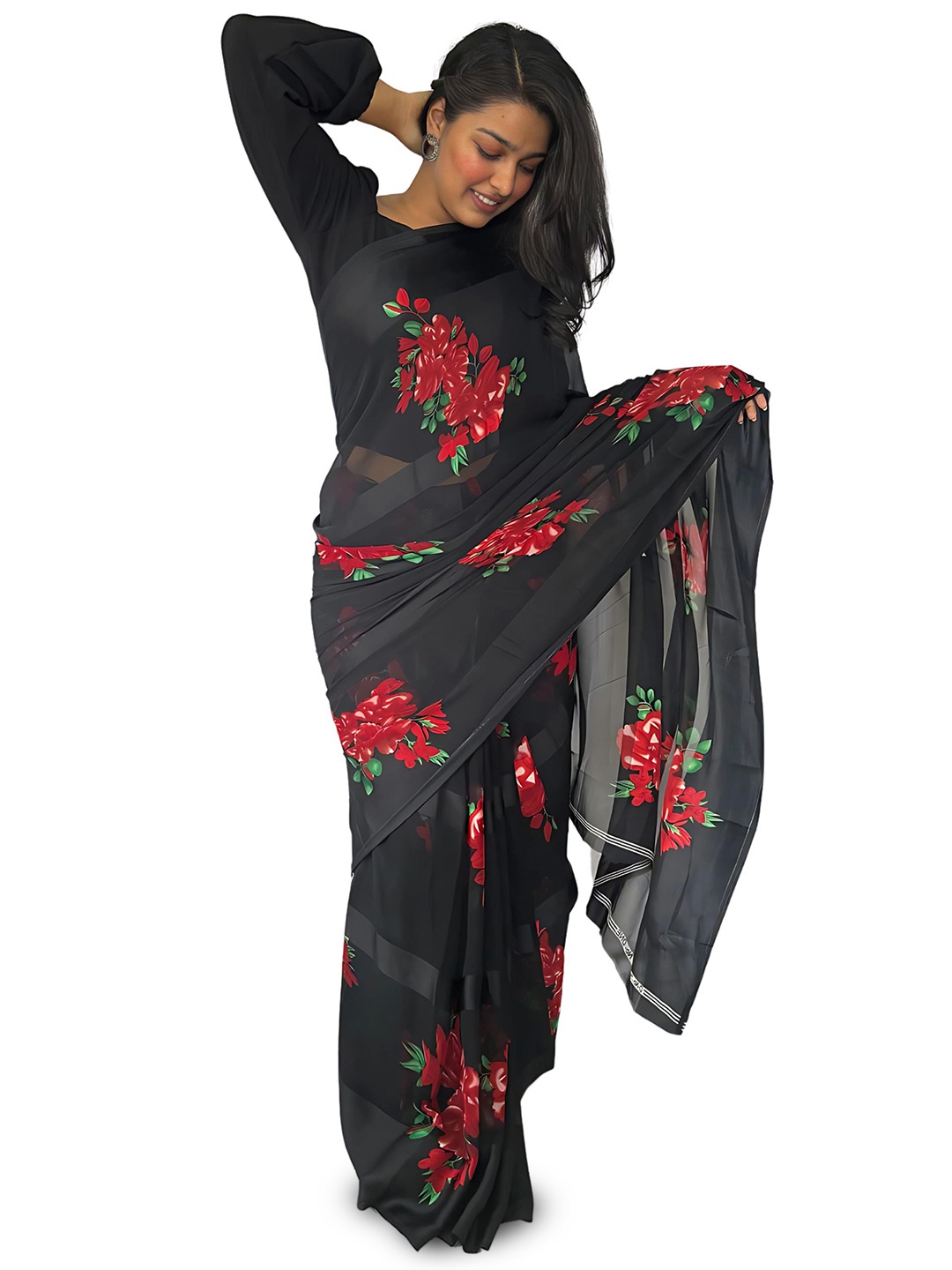 

SANJANA SILK Floral Perinted Saree, Red