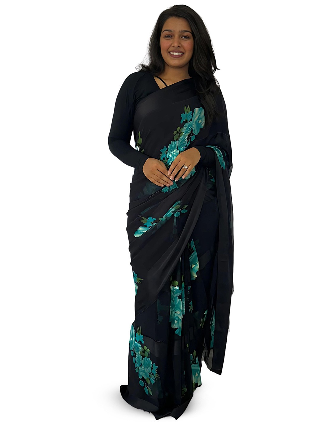 

SANJANA SILK Floral Saree, Blue