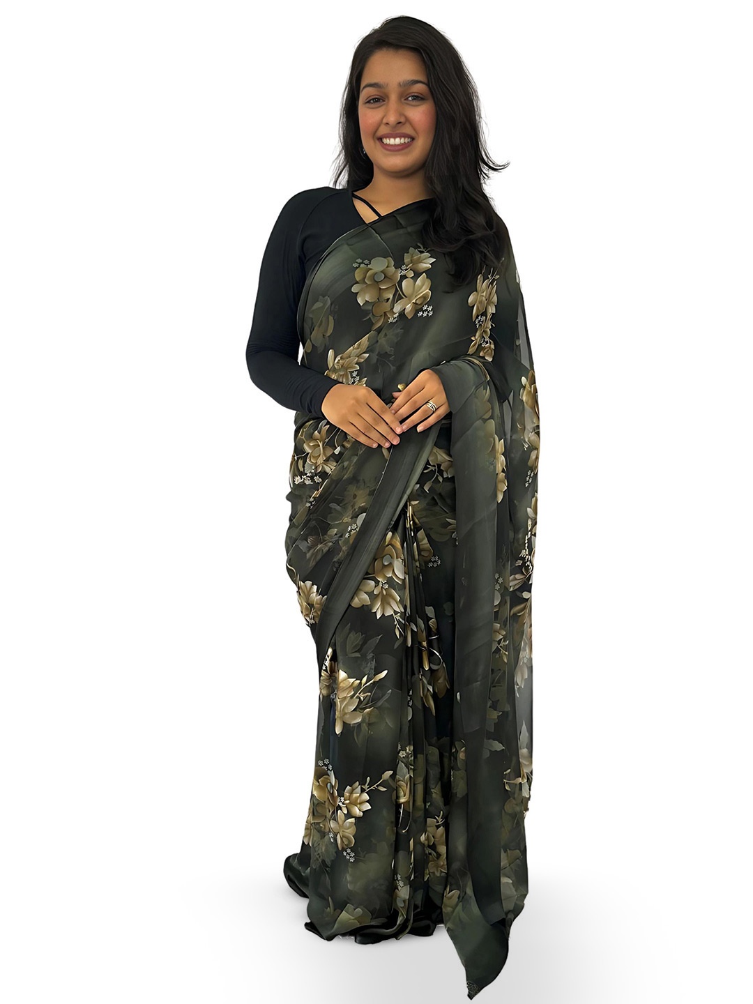 

SANJANA SILK Floral Printed Saree, Green