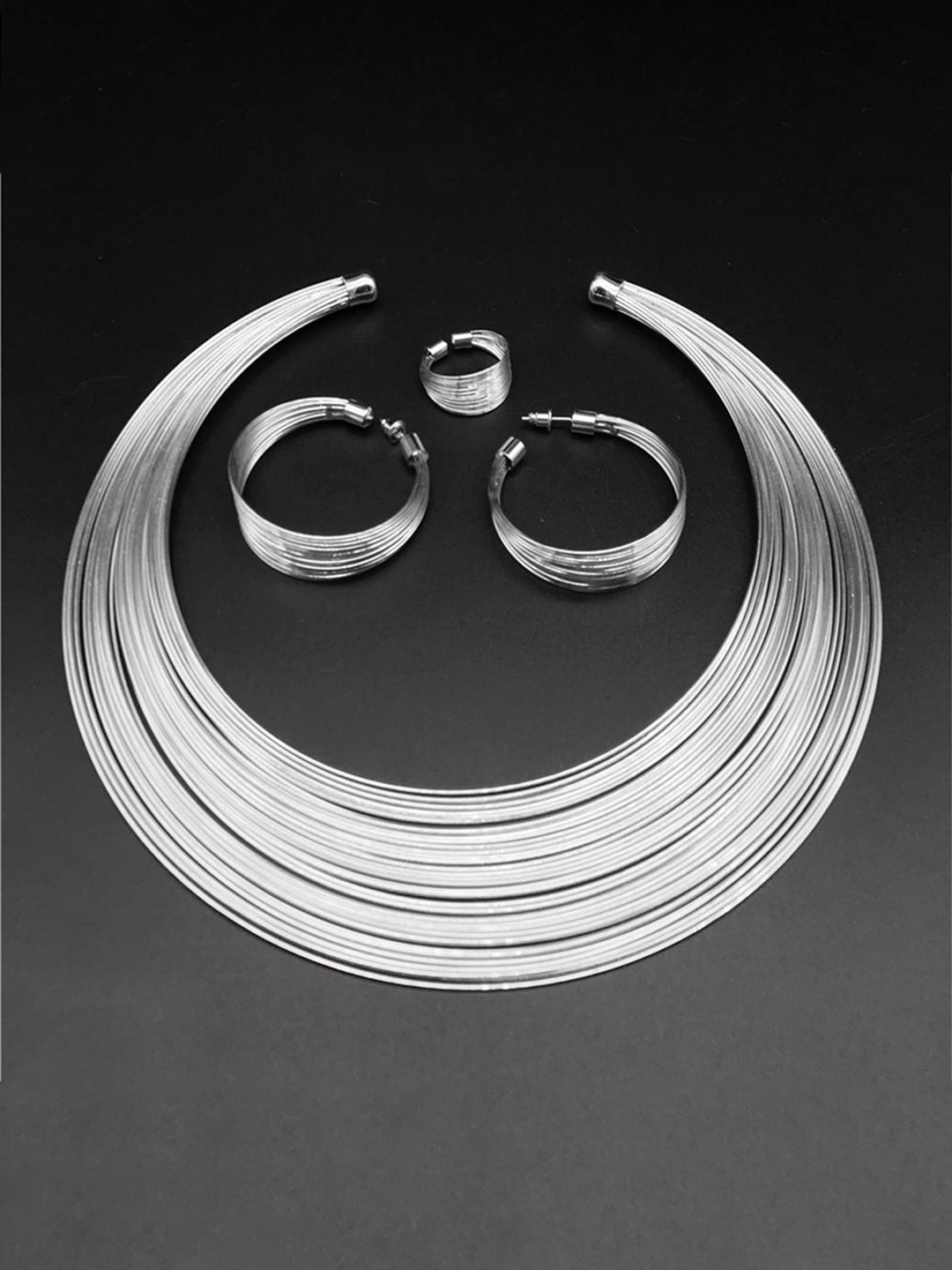 

SYGA Choker Necklace with Earrings & Bracelet & Rings Set, Silver