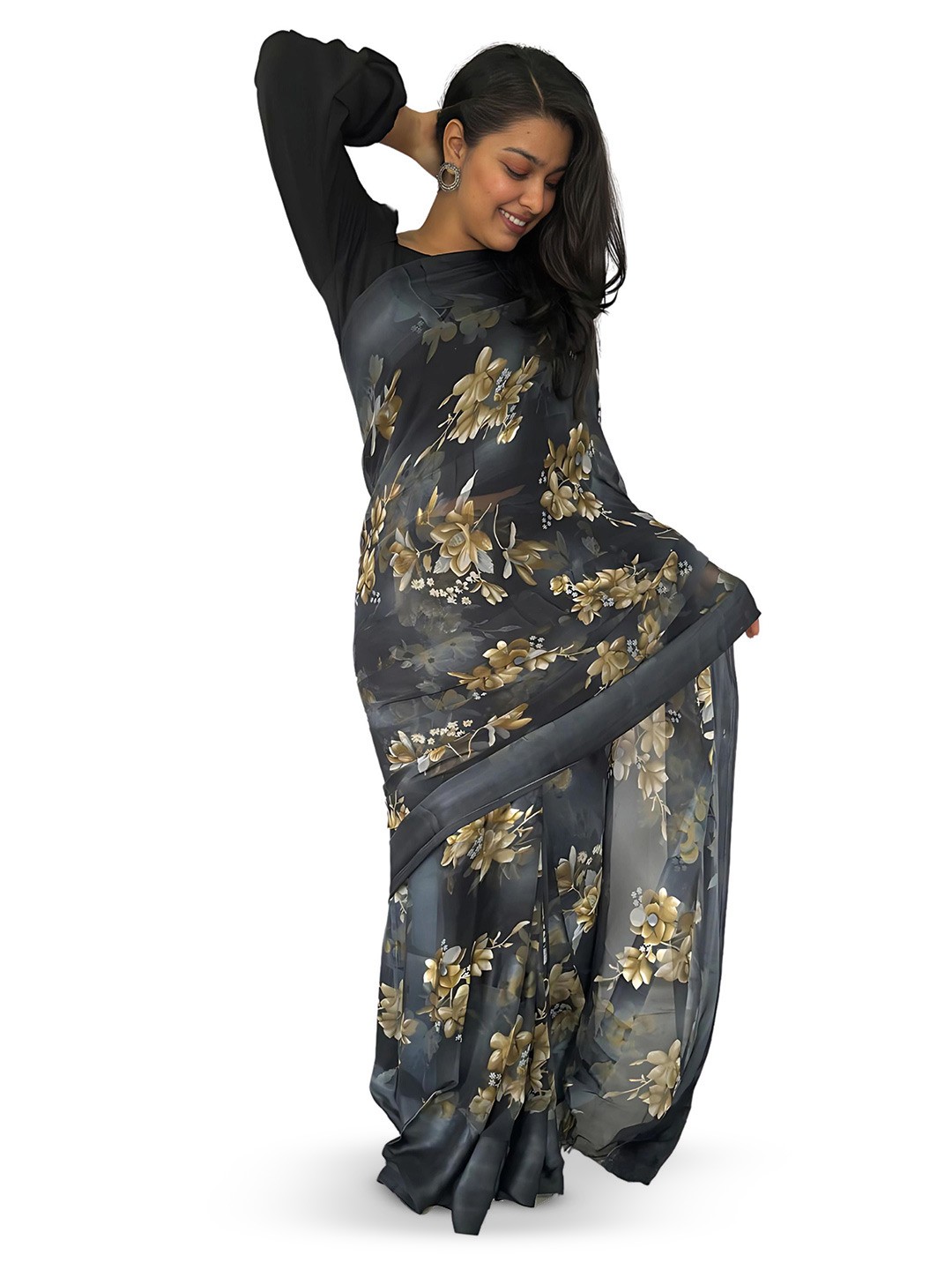 

Sanwariya Silk Floral Saree, Black