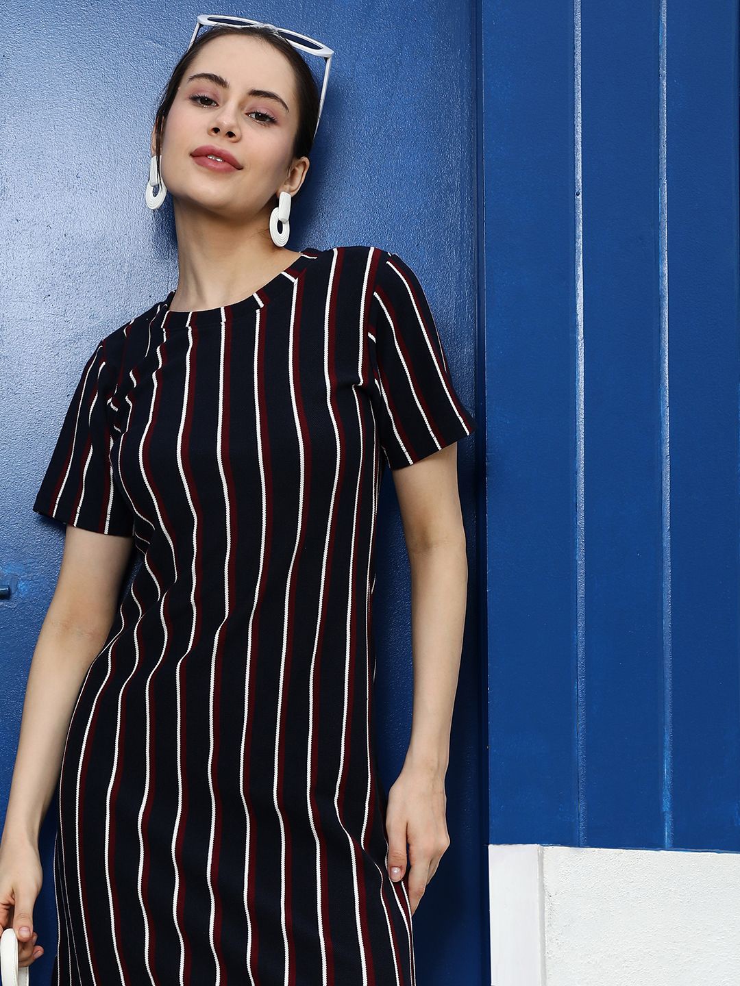 

Campus Sutra Striped A-Line Dress, Blue