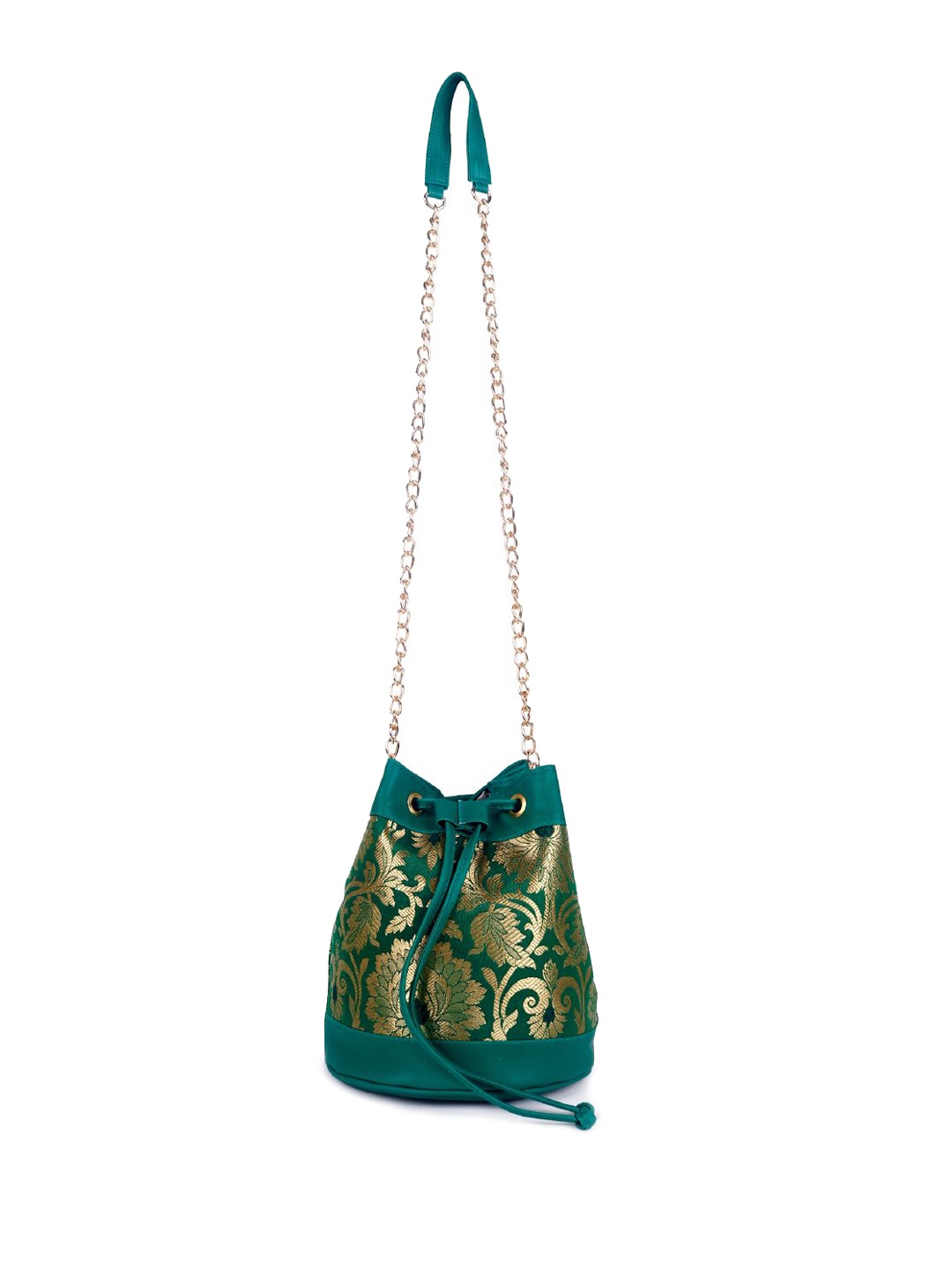 

ASTRID Women Floral Embellished Bucket Sling Bag with Cut Work, Green