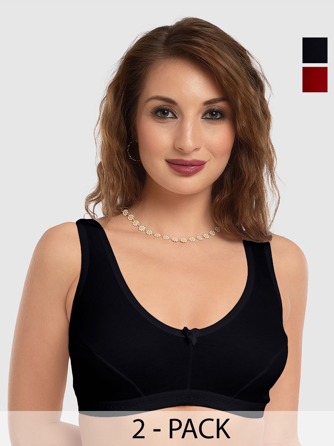 

Daisy Dee Pack Of 2 Full Coverage Cotton Non Padded Moisture Wicking Bras, Black