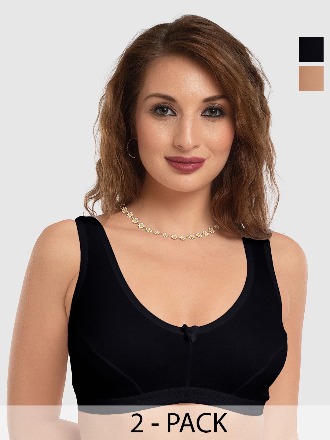 

Daisy Dee Pack Of 2 Full Coverage Cotton Non Padded Moisture Wicking Bras, Black