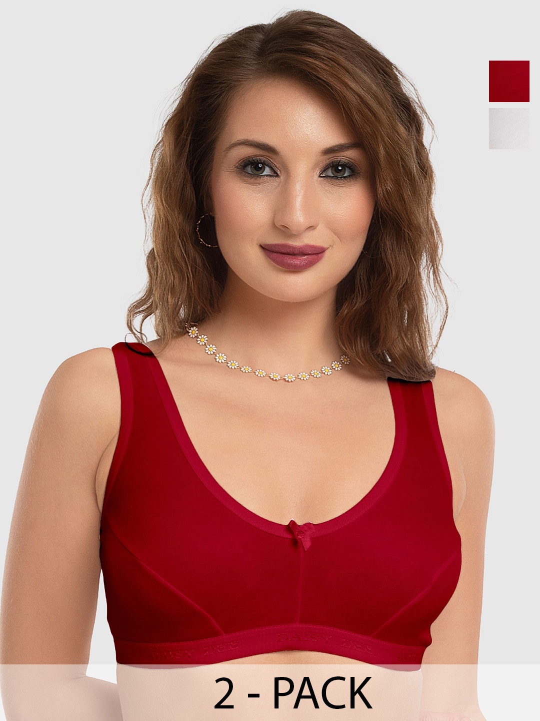 

Daisy Dee Pack Of 2 Full Coverage Cotton Non Padded Moisture Wicking Bras, Maroon