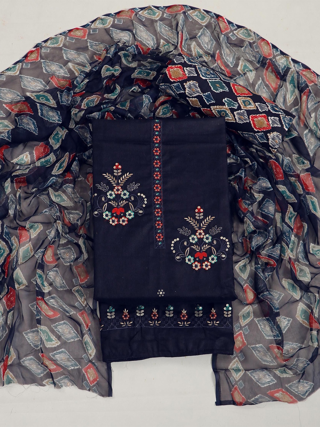 

Panzora Floral Embroidered Sequinned Unstitched Dress Material, Blue