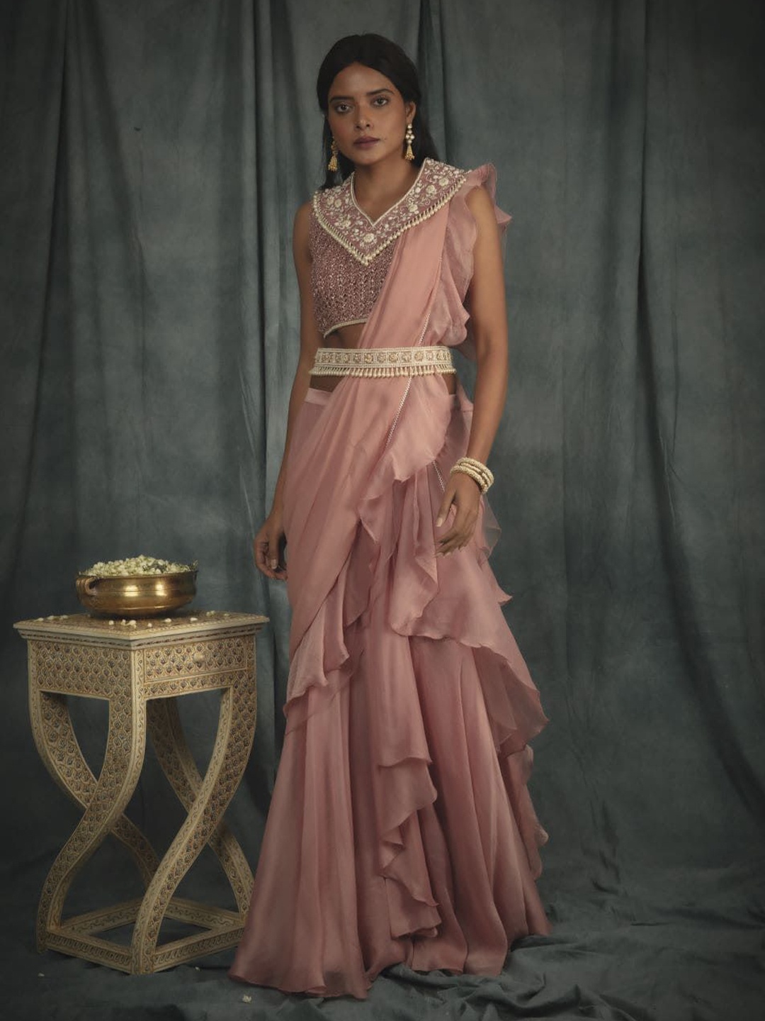 

Nikita Vishakha Beads and Stones Organza Saree, Pink