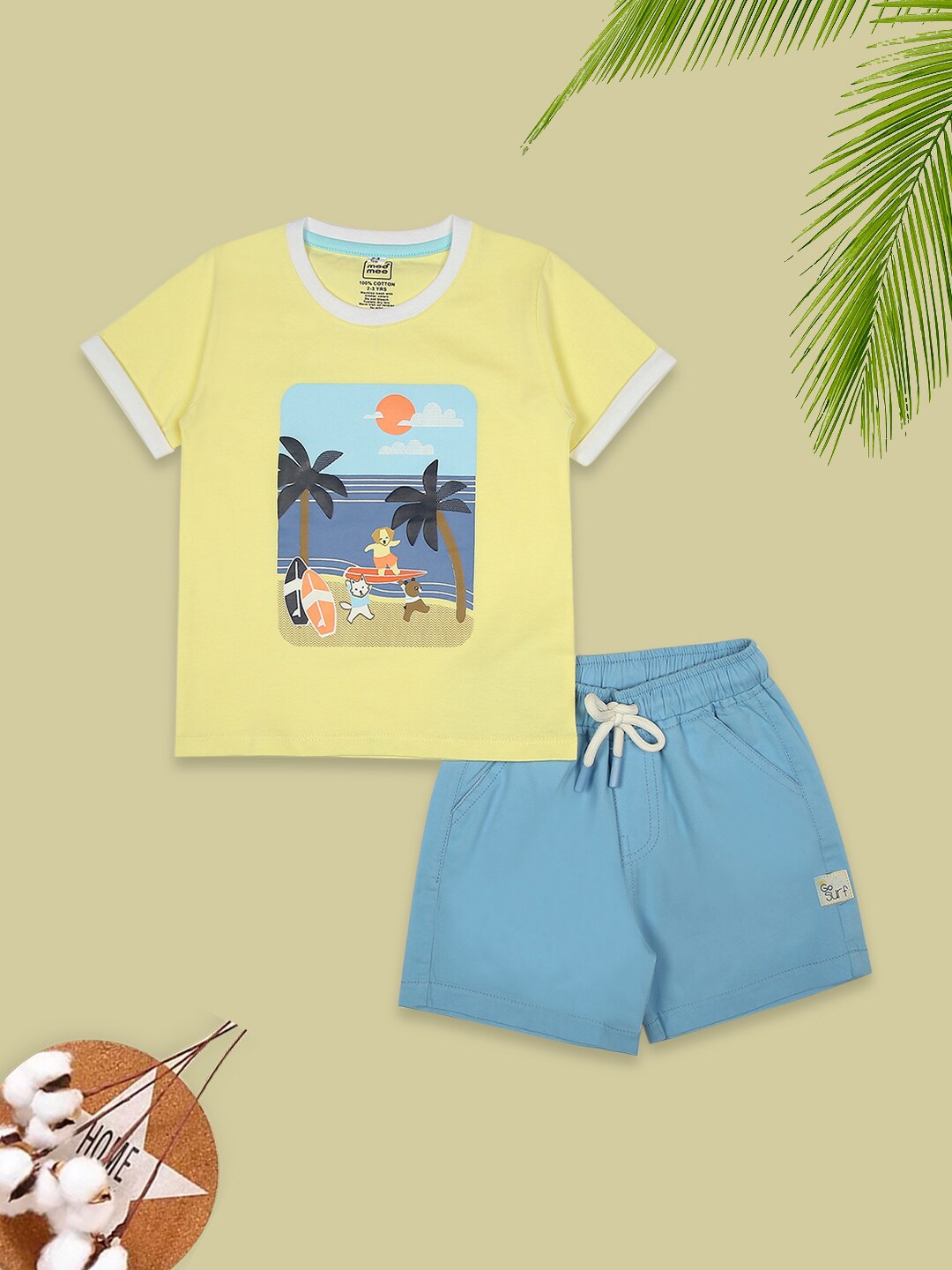

MeeMee Boys Printed Pure Cotton T-Shirt With Shorts, Yellow
