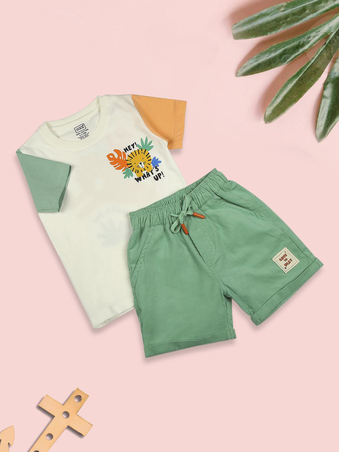 

MeeMee Boys Printed Pure Cotton T-shirt with Shorts, White