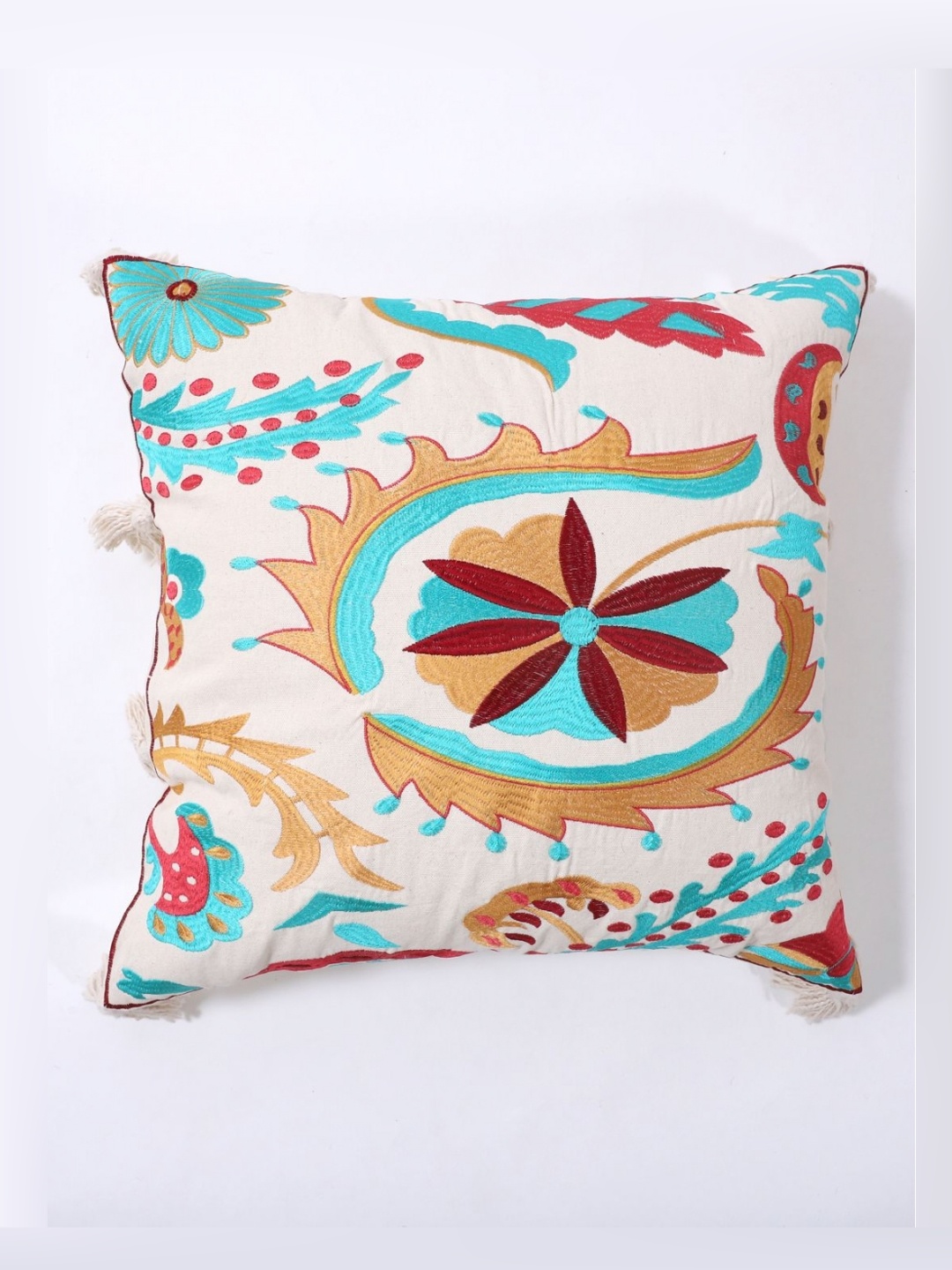 

Art Avenue Turquoise Blue 2 Pieces Ethnic Motifs Embroidered Cotton Square Cushion Covers