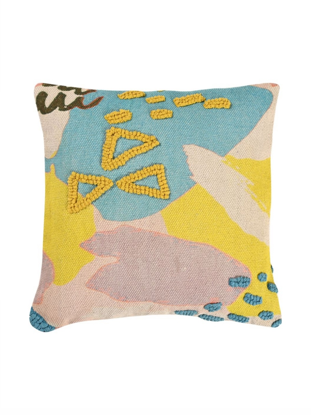 

Art Avenue White & Yellow 2 Pieces Geometric Embroidered Cotton Square Cushion Covers