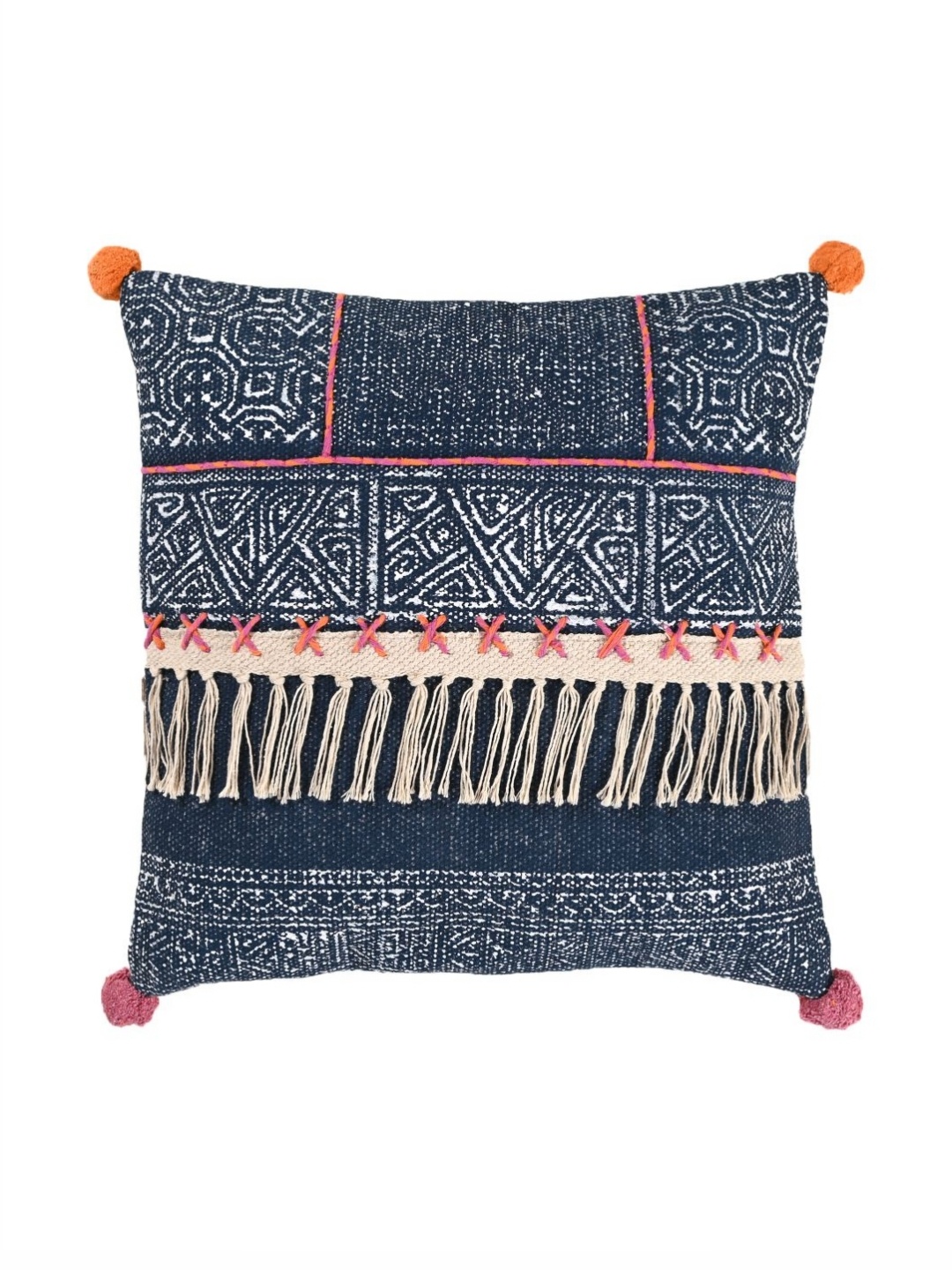 

Art Avenue Blue & Cream 2 Pieces Geometric Embroidered Cotton Square Cushion Covers