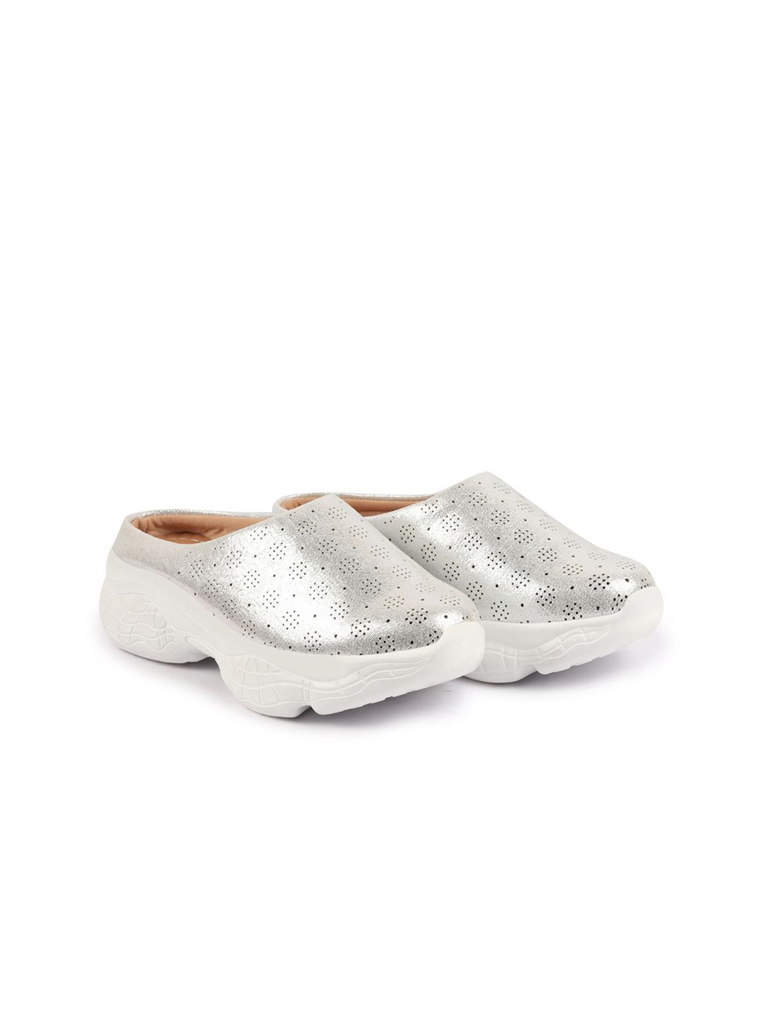 

FAUSTO Women Round Toe Comfort Insole Lightweight Mule Sneakers, Silver